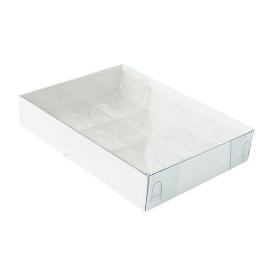 Caixa 12 Doces Branca com Berço Tampa Transparente Nº2 (15,5x11,5x3cm) 10 unidades - Kafe Embalagens