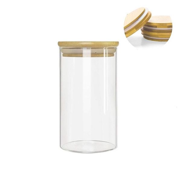 Pote de Vidro Hermético com Tampa de Bambu 200ml 12x5cm - 01 unidade - Kafe Embalagens