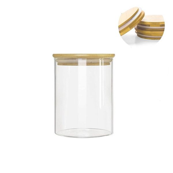Pote de Vidro Hermético com Tampa de Bambu 180ml 10x5cm - 01 unidade - Kafe Embalagens
