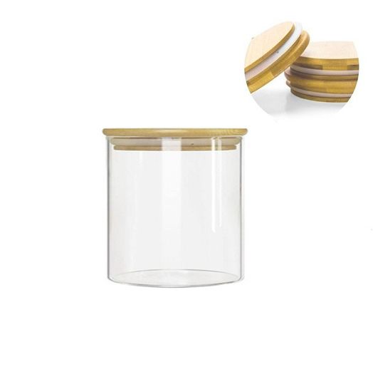 Pote de Vidro Hermético com Tampa de Bambu 180ml 6x6cm - 01 unidade - Kafe Embalagens
