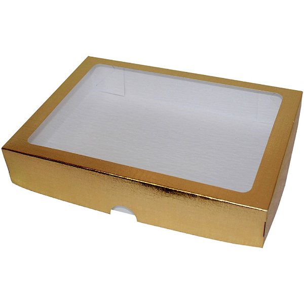 Caixa com Visor S9 Dourada (19x25x4cm) 10 unidades - ASSK - Kafe Embalagens