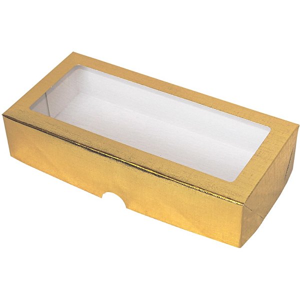 Caixa com Visor S12 Dourada (9x19x4cm) 10 unidades - ASSK - Kafe Embalagens