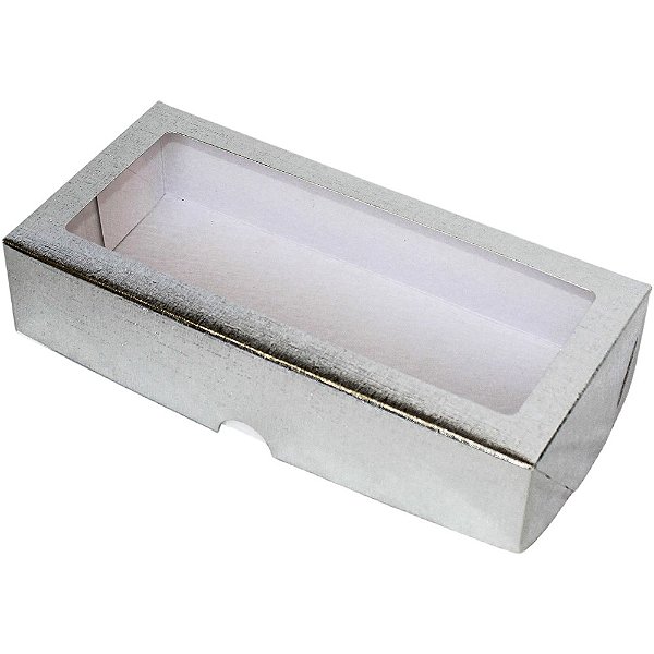 Caixa com Visor S12 Prata (9x19x4cm) 10 unidades - ASSK - Kafe Embalagens