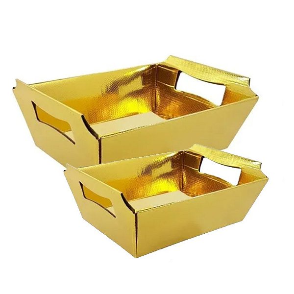 Cesta Caixote de Papel Cartão Dourado Texturizado - 10 unidades - ASSK - Kafe Embalagens