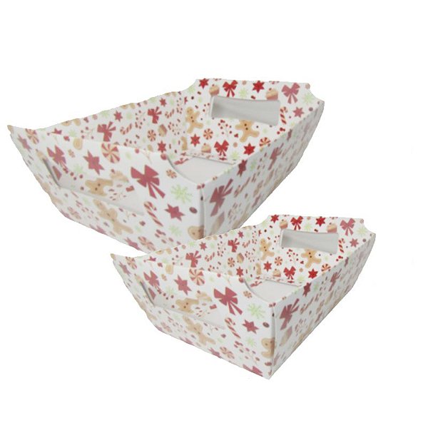 Cesta Caixote de Papel Cartão Estampa de Natal - 10 unidades - ASSK - Kafe Embalagens