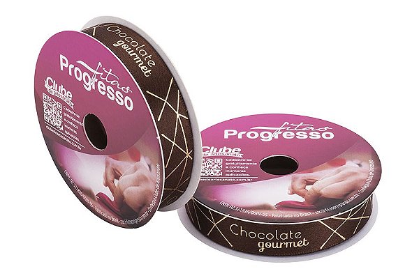 Fita de Cetim Chocolate Caseiro Geométrico - 01 unidade - 10 metros - Progresso - Kafe Embalagens