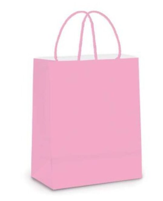 Sacola de Papel Colorida 17.5x8.5x21.5cm  Com 10 Unidades Rosa Bebe