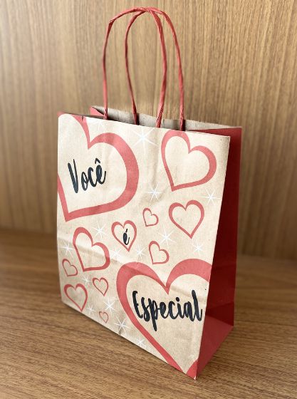 Sacola De Papel Kraft Estampada ''Você é Especial" 6642 (30,5x10x30,5cm) Com 10 unidades Kafe Embalagens