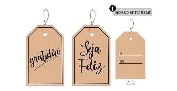 Tag de Papel Cartão Gratidão De/Para 5x8cm 12 unidades
