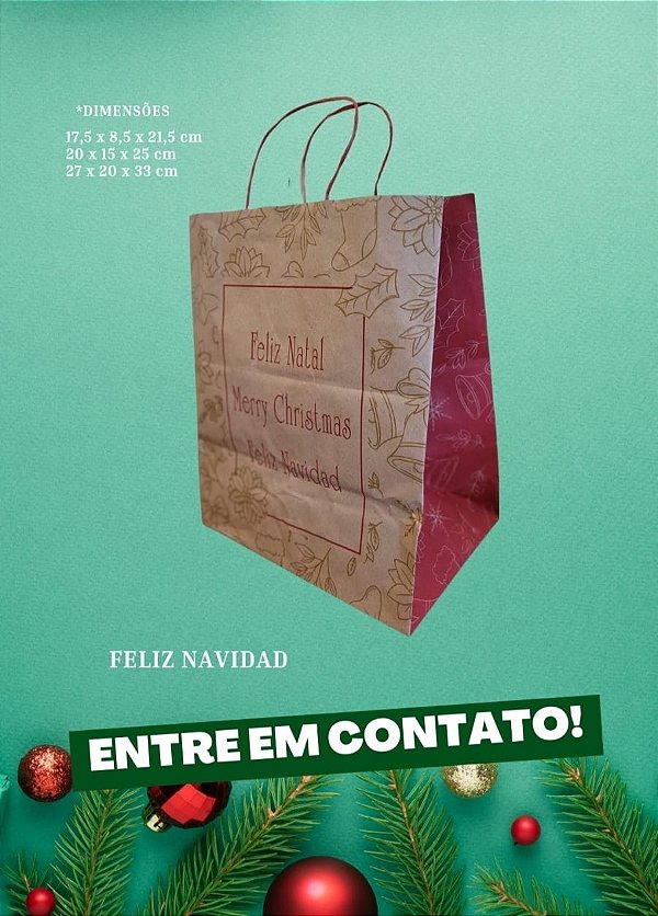 Sacola de Papel Feliz Natal 10 unidades Kafe Embalagens
