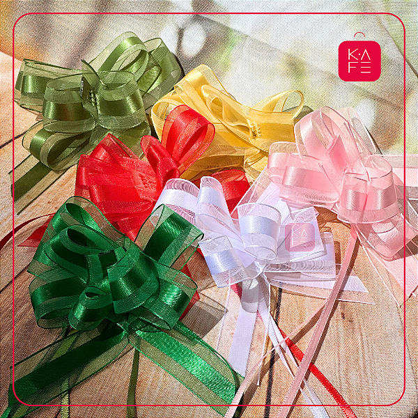 Laço Fácil Mágico de Organza e Cetim - Laço Pronto -  05 unidades Kafe Embalagens
