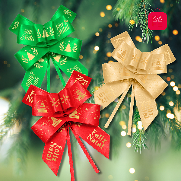 Laço Fácil Mágico de Natal em Cetim - Laço Pronto - 05 unidades Kafe Embalagens