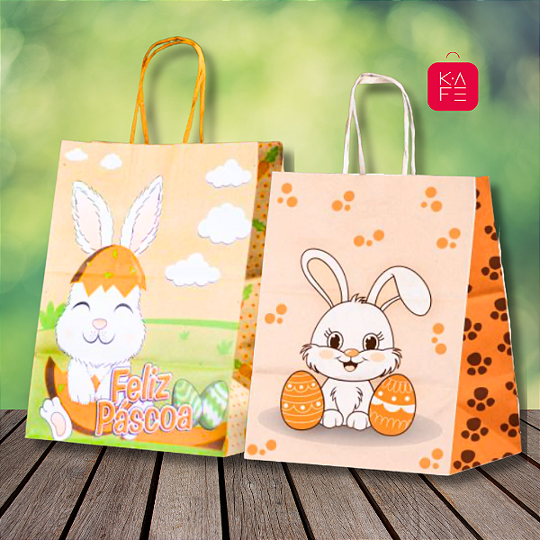 Sacola Páscoa de Papel Kraft Cenoura Pegadinhas Coelho 10 unidades
