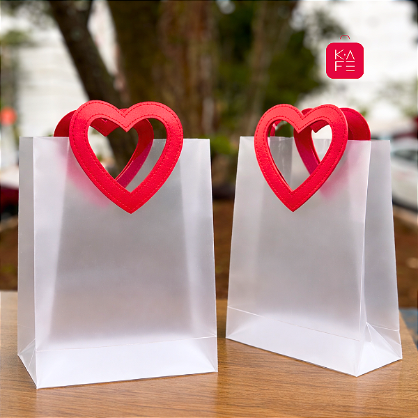 Sacola Transparente com Alça de Coração em Couro 12 unidades