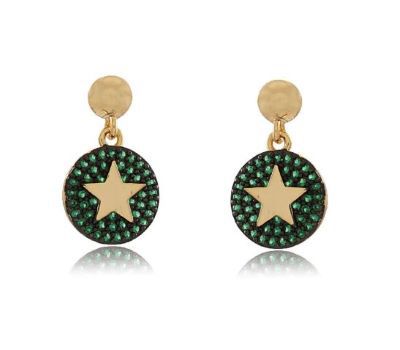 Brinco Medalha Cravejada com Estrela – Verde