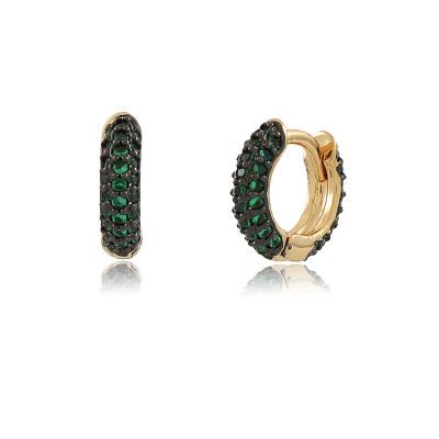 Brinco Argolinha Cravejado Esmeralda - Verde
