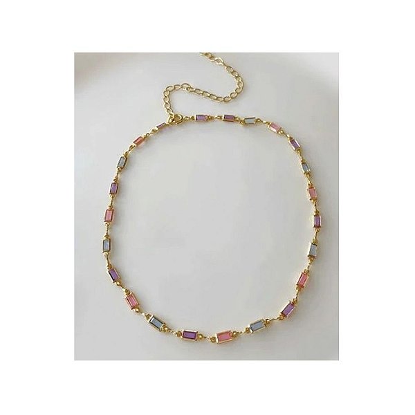 Colar Choker com Cristais Retangulares