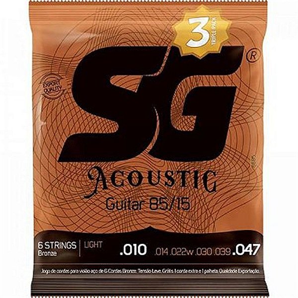 Encordoamentos p/ Violão Aço .010 Bronze 85/15 Light SG (Kit c/ 3) - PCT / 3