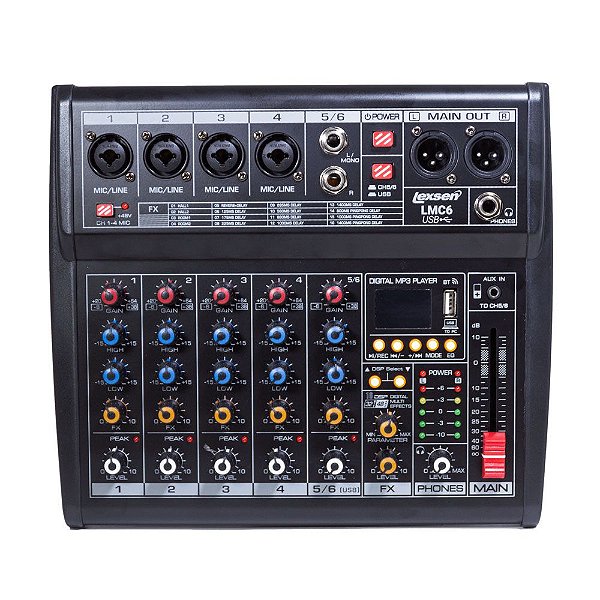 Mesa de Som 6 Canais, Interface/bluetooth LMC6 USB - Lexsen