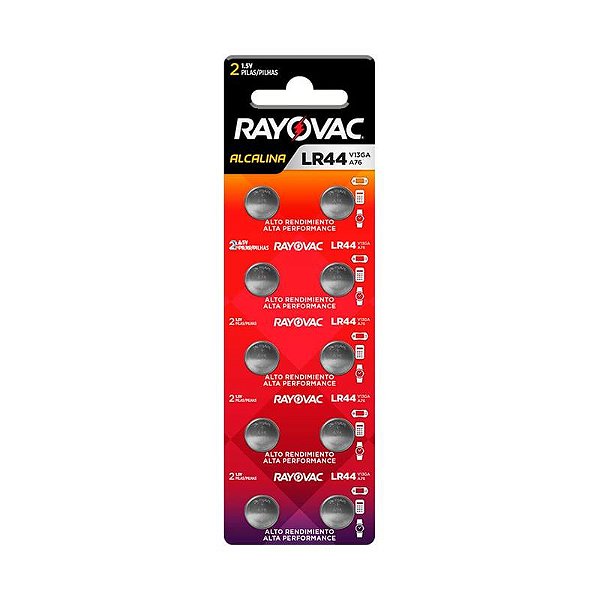 Bateria Lr44 Rayovac V13ga-5 Lr44 (cartela Com 10 Unidades)