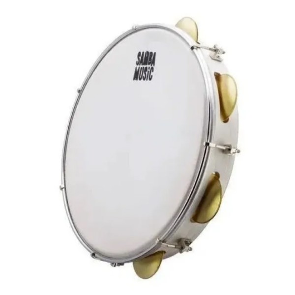 Pandeiro 10" Samba Music PD10LE BRW PVC Branco Wood Com Pele Leitosa