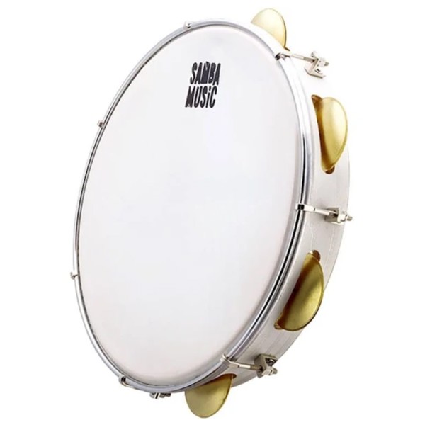 Pandeiro 12" Samba Music PD12LE BRW PVC Branco Wood Com Pele Leitosa