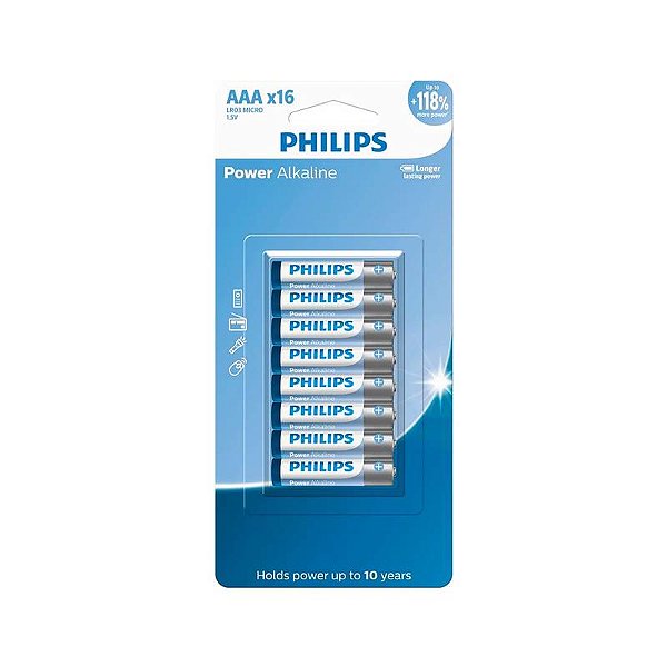 Pilha Alcalina Philips Aaa Lr03p16bp/59