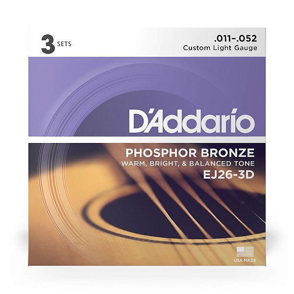 Encordoamento Violão Aço (3 Jogos) DAddario Phosphor Bronze
