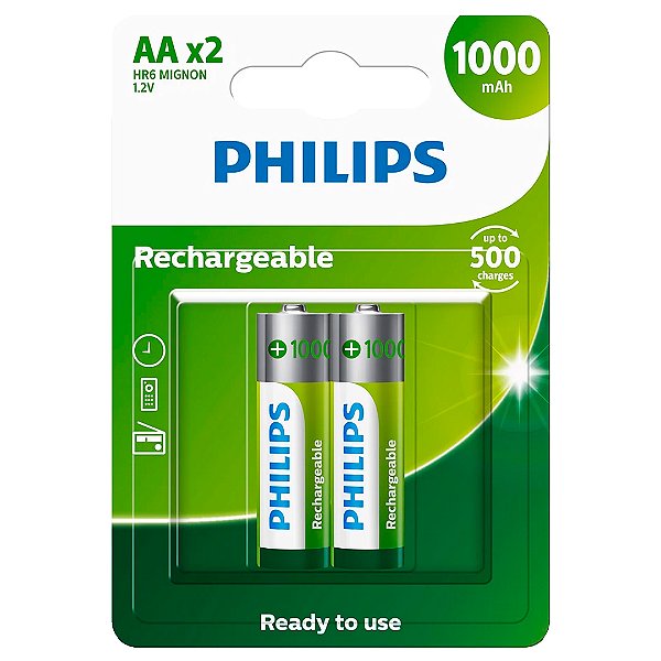 02 Pilhas Aaa Recarregáveis 1000mah Philips