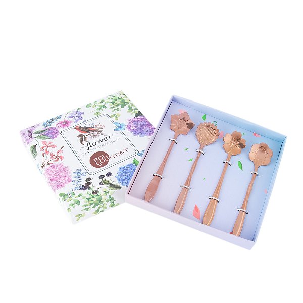 Conjunto 4 Colheres Flores Para Chá Em Aço Inox Rose