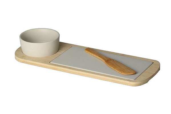 CONJUNTO PETISQUEIRA C/BANDEJA E ESPATULA BAMBU 1 POTE E 1 BANDEJA 12x32cm