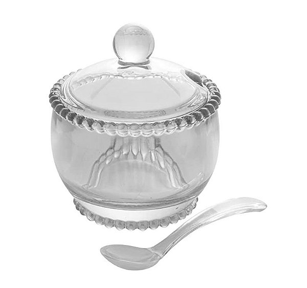 AÇUCAREIRO CRISTAL C/COLHER PEARL 10x8x7cm