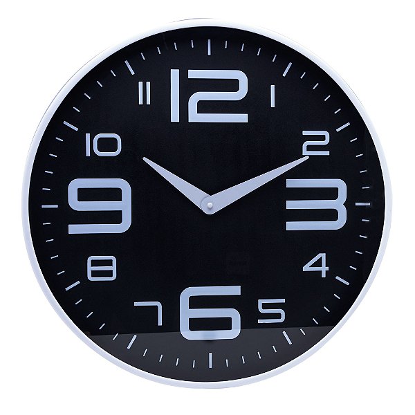 RELOGIO DE PAREDE EM PLASTICO PRETO E BRANCO 30,5cm x 4cm
