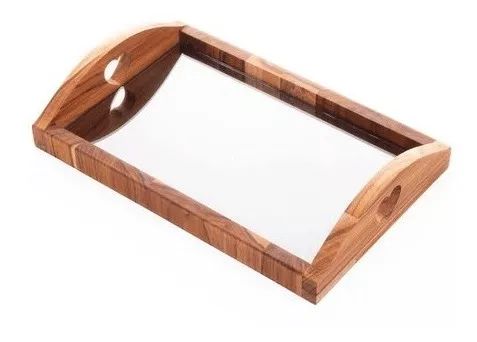 BANDEJA MADEIRA ESPELHADA DETALHE CORACAO TECA BLACK 36x23x7cm