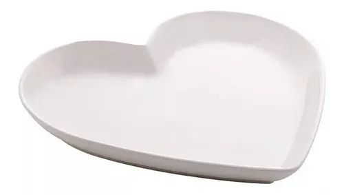 PRATO FORAMATO CORAÇÃO DE CERAMICA  BRANCO 21,5x20,5x2,7cm