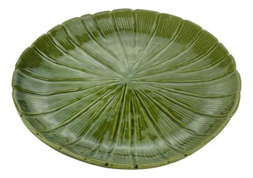 PRATO DECORATIVO DE CERAMICA BANANA LEAF VERDE 24,5x24,5x3cm