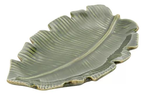 PRATO DECORATIVO DE CERAMICA BANANA LEAF VERDE 16x10x2cm