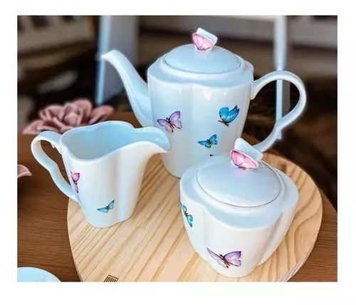 KIT CHÁ COM 3 PEÇAS BORBOLETA PORCELANA WOLFF