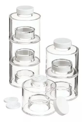 CONJUNTO 6 POTES PORTA TEMPERO E CONDIMENTO DE PLASTICO EMPILHAVEIS COM TAMPA BRANCO