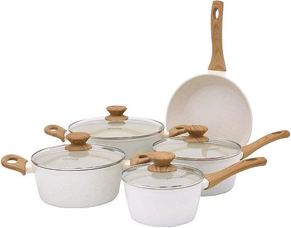 CONJUNTO DE 5 PANELAS REV. CERAMICO FUNDO INDUÇÃO MARMOL VANILLA