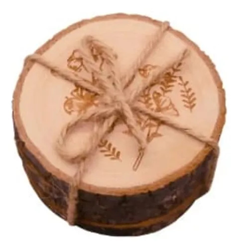 Jogo De 4 Porta Copos Em Madeira Natural D10xa4cm Fracalanza