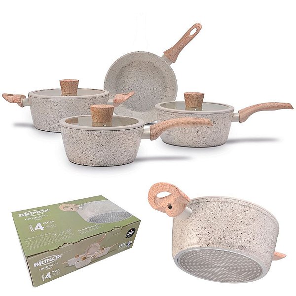 JOGO DE 4 PANELAS SIRIUS BRINOX INDUCAO REV CERAMICO VANILA