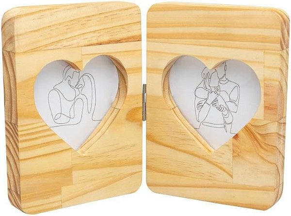 Porta Retrato Duplo Woodart Pinus De Madeira 26cm X 18cm