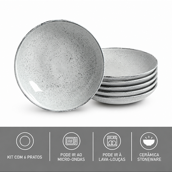 JG 6 Pratos Fundo 22,5cm Stoneware Bio Echo Porto Brasil