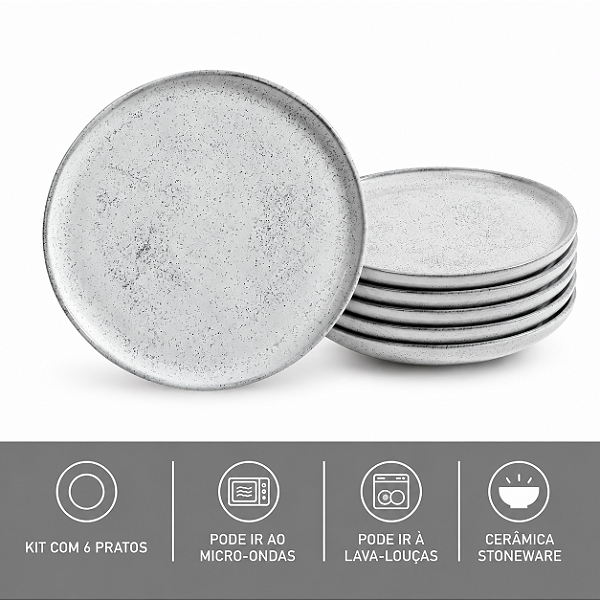 JG 6 Pratos Rasos 27,5cm Stoneware Bio Echo Porto Brasil