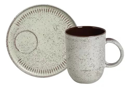 Caneca Coup Stoneware Com Pires Pistache 330ml Porto Brasil