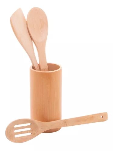 CONJUNTO 3 UTENSILIOS E SUPORTE DE BAMBU