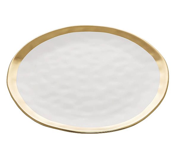 Prato Raso Dubai 25,5cm Porcelana Branco E Dourado Wolff