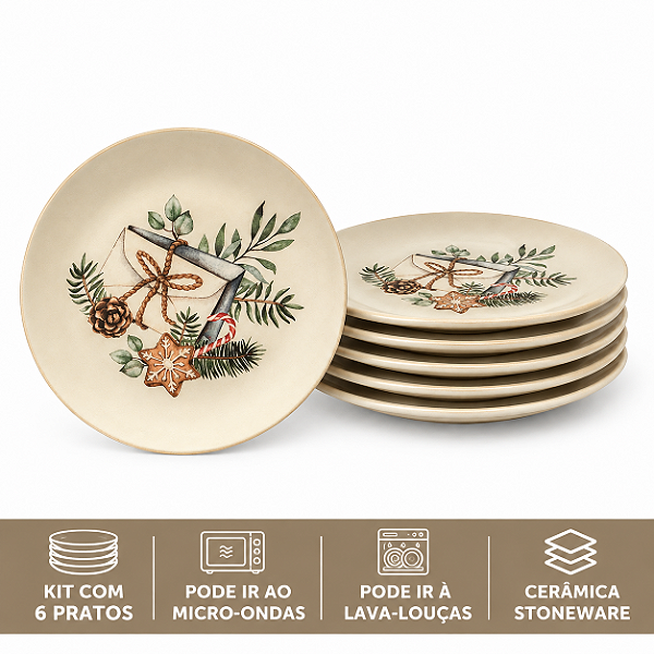 JG 6 Pratos Sobremesa Ø20cm Memórias de Natal Copa&Cia