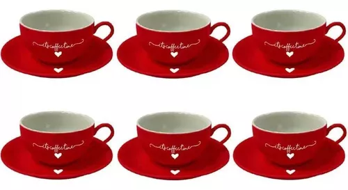 Conjunto 6 Xícaras Para Chá C/ Pires L'amour  Vermelho 160ml Hauskraft